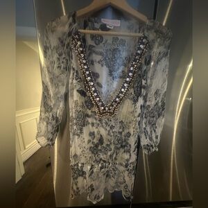 Monique Leshman blue and White Embellished Blouse